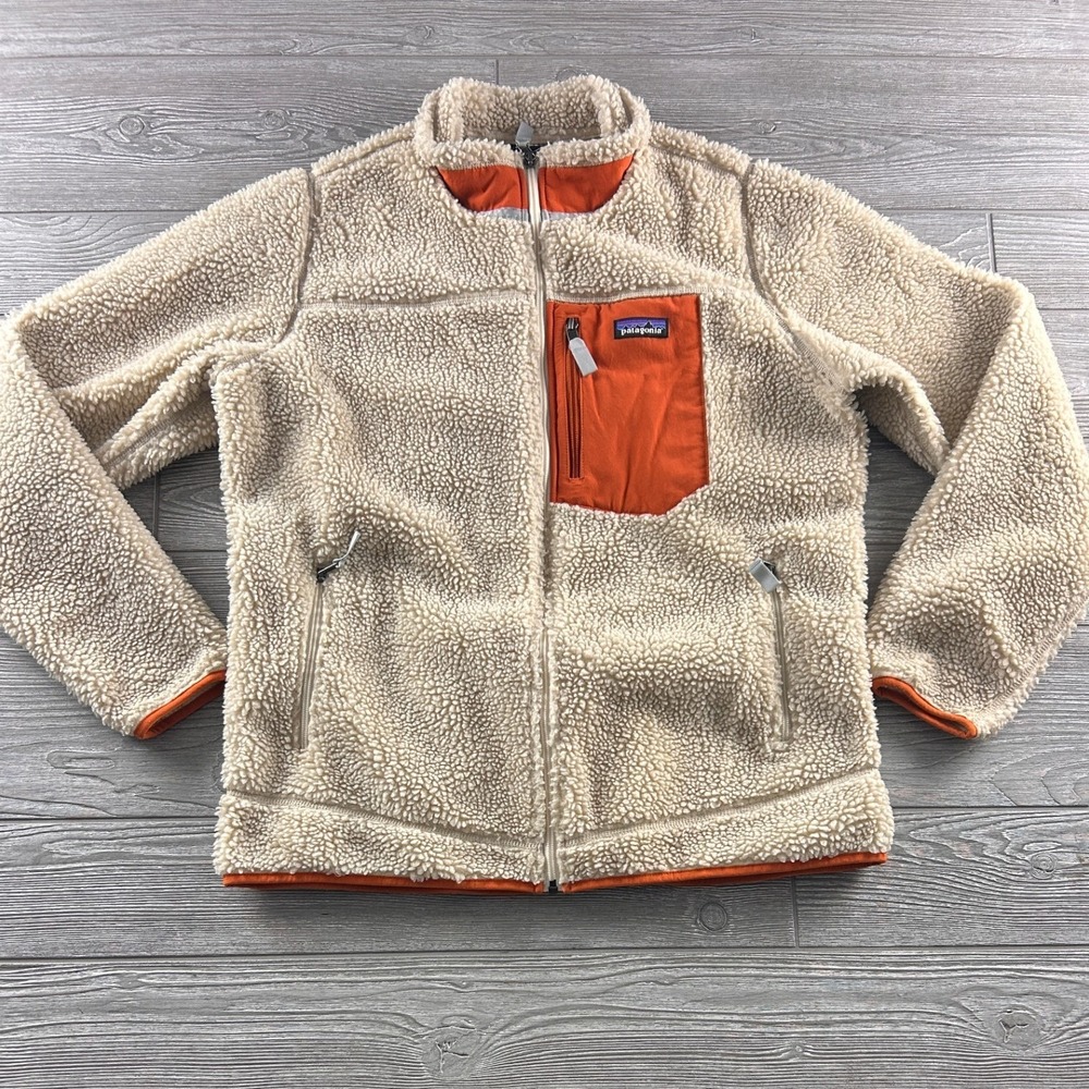 Patagonia Classic Retro-X Fleece Jacket XL Cream Orange Full Zip 23074 Womens